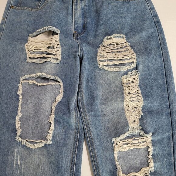 Nasty Gal Womens Size 10 Girl Talk Distressed Shredded Mom Jeans Light Wash - Picture 3 of 10